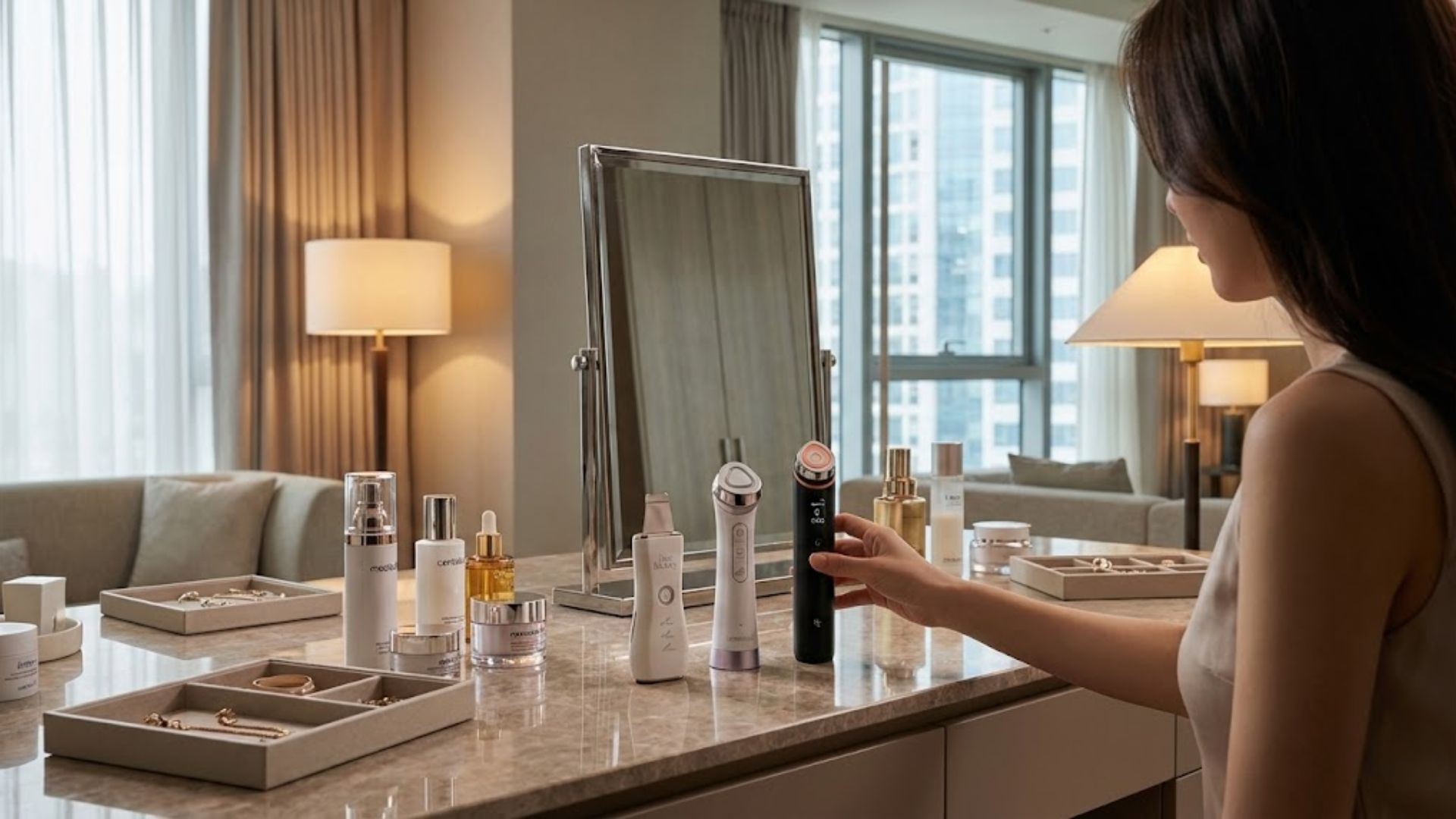 2026년 인기 뷰티 디바이스 추천 제품 3종(메디큐브, 마데카프라임, 페이스팩토리)을 비교 분석한 연출 이미지