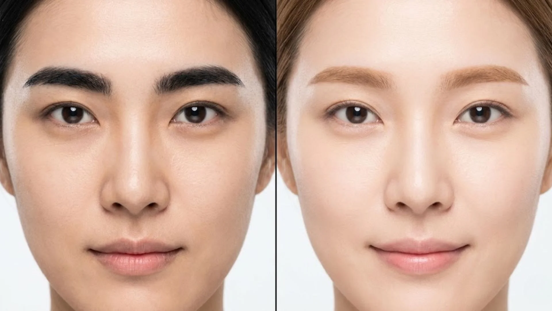 시커먼 눈썹에서 눈썹탈색 후 부드러워진 인상의 변화