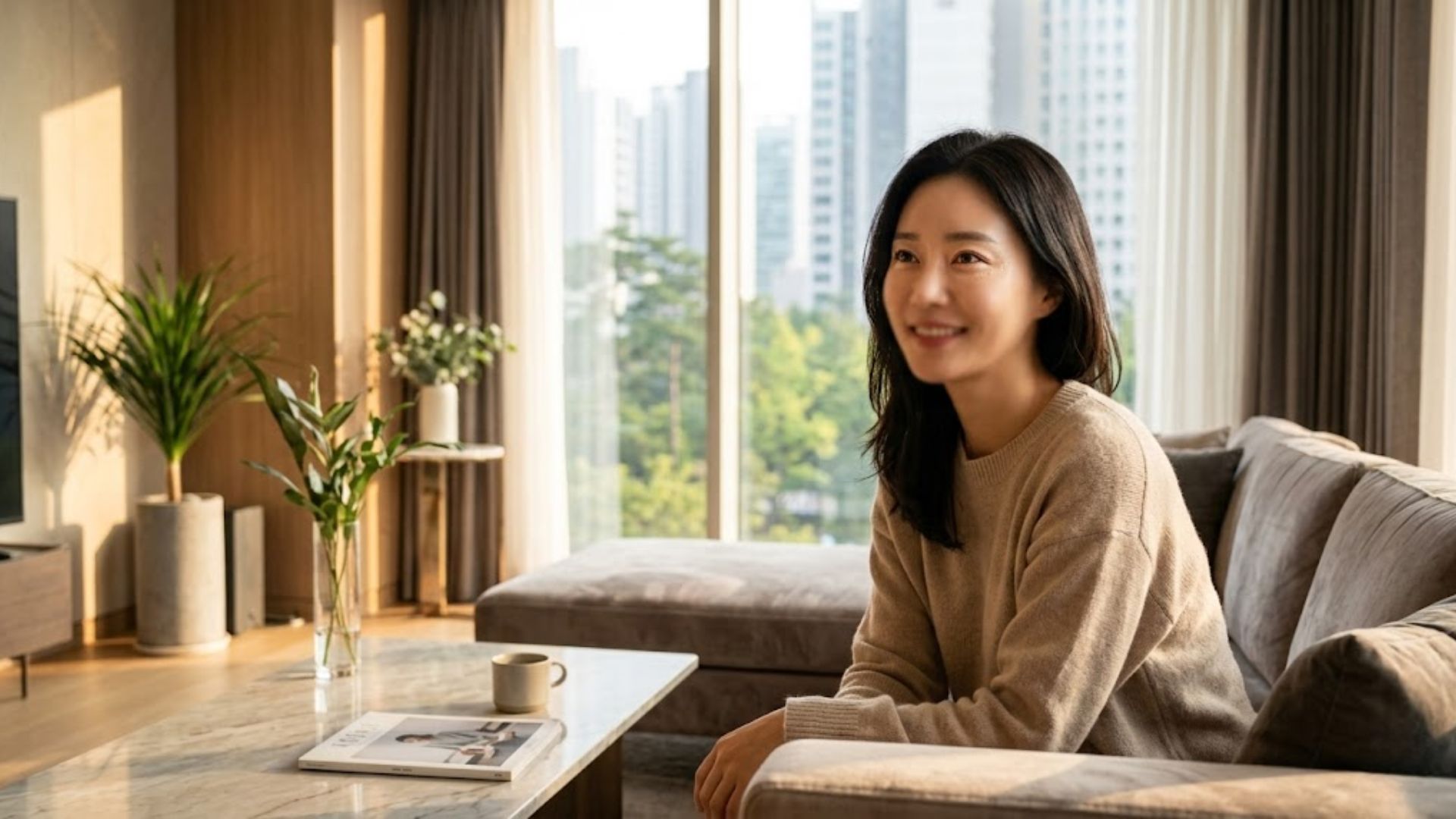 성공적인 눈밑지방재배치 시술 후 다크서클이 지워지고 환해진 눈매를 가진 여성