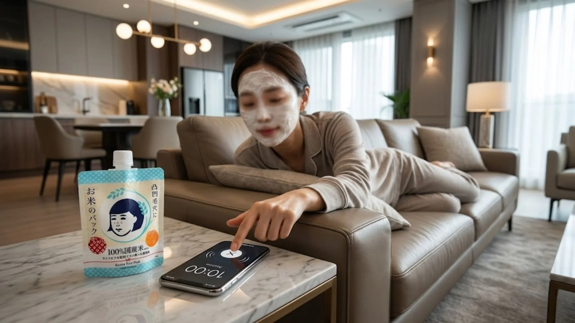 수분을 뺏기지 않기 위해 5~10분 컷 골든 타임을 지키는 일본 쌀팩 사용법