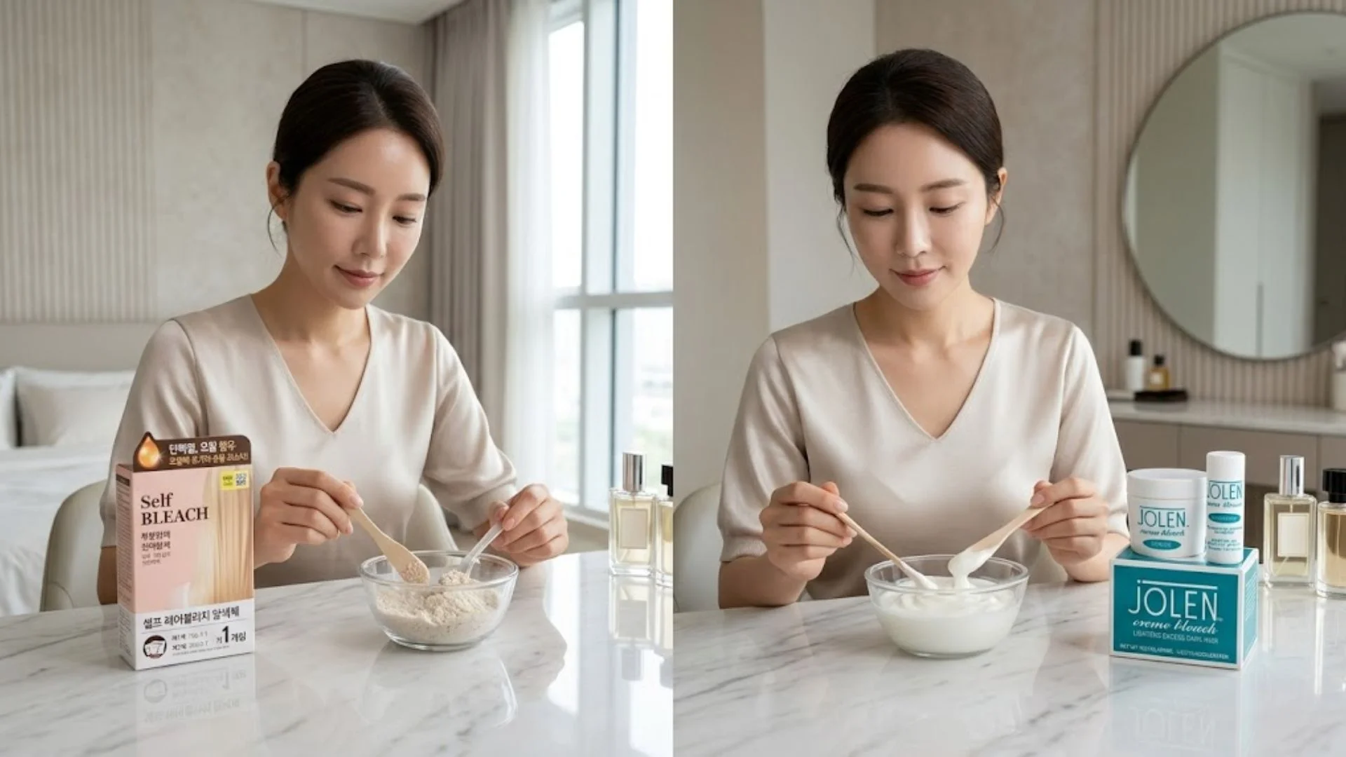 가성비 다이소 눈썹탈색과 자극이 적은 졸렌 눈썹 탈색 제형 비교