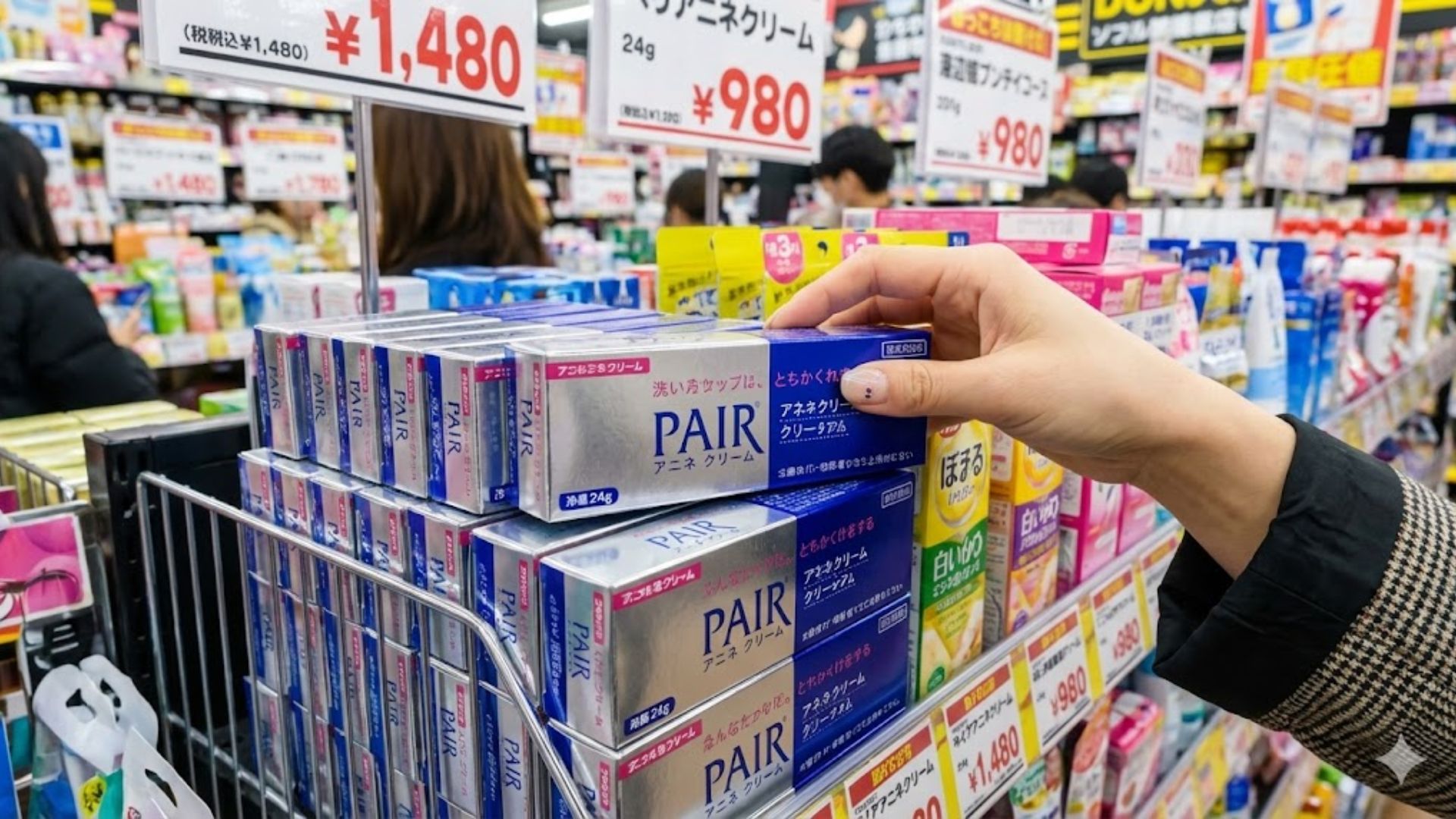 일본 돈키호테 드럭스토어에 진열된 페어아크네 연고 14g과 24g 대용량