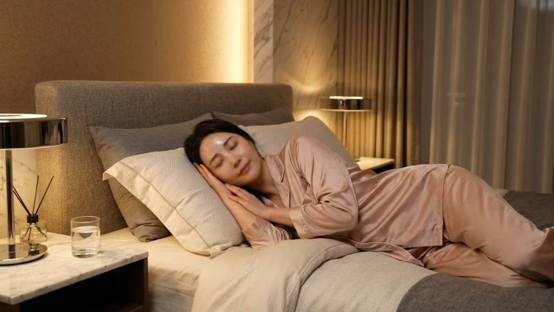 잠자기 전 무의식적인 인상 쓰기를 막아주는 미간주름패치 활용 모습