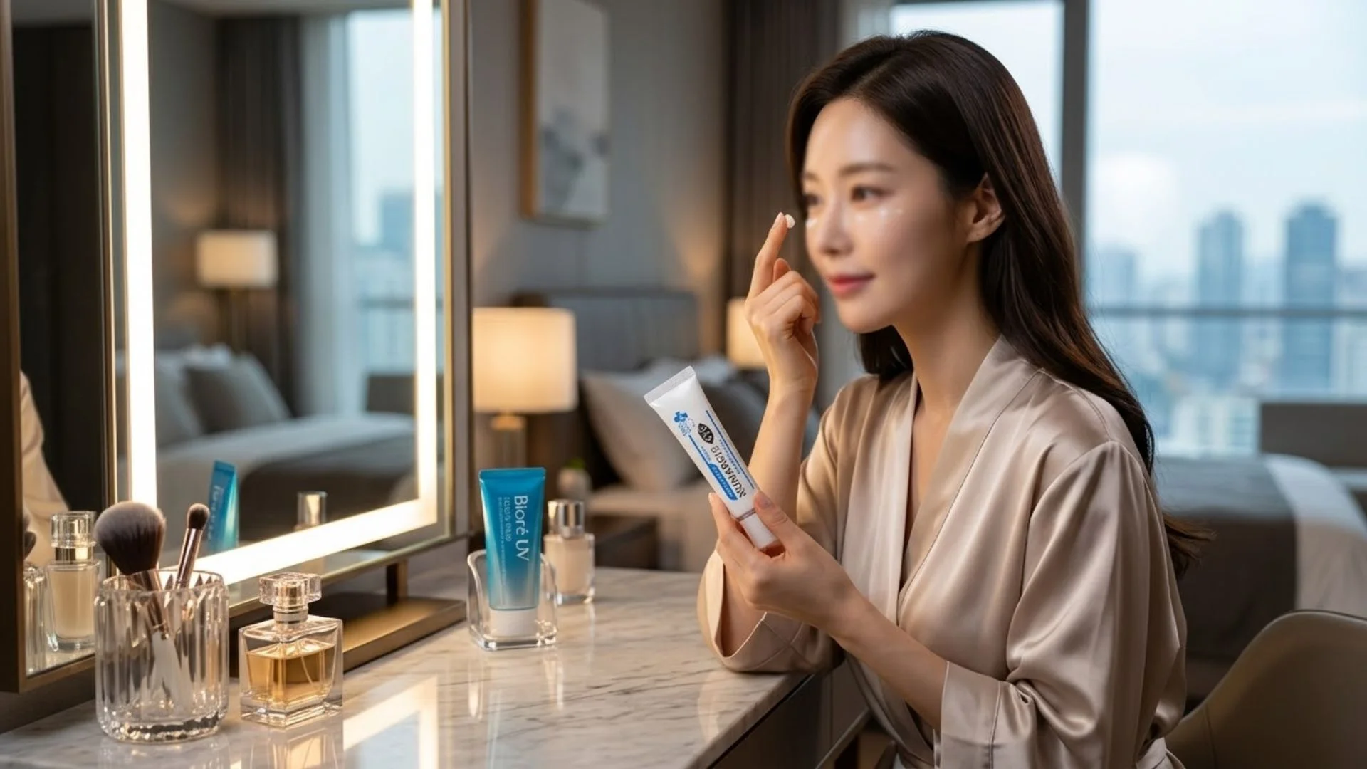 어두운 눈밑 다크서클에 맑은 수분감을 주는 하다리키 아이크림 바르는 모습