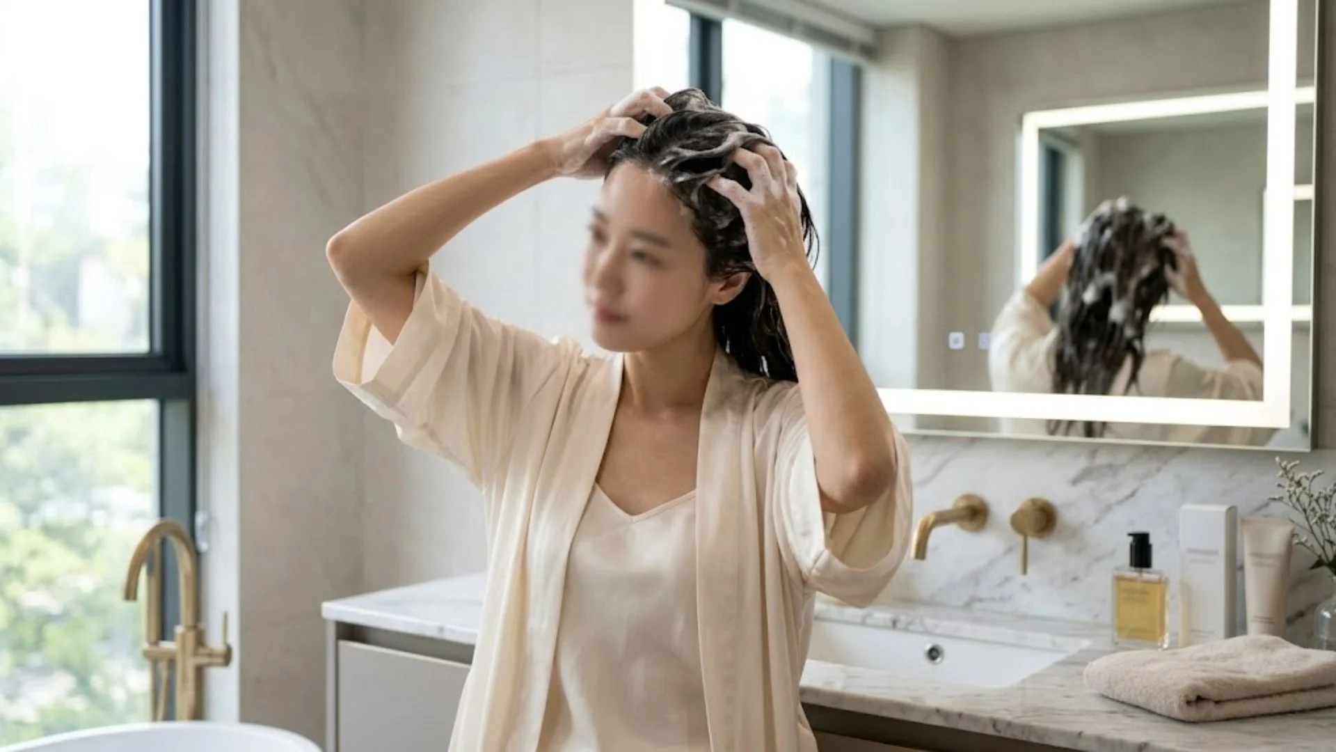 노워시트리트먼트와 함께 정수리 볼륨을 살려주는 홈 헤드스파 케어