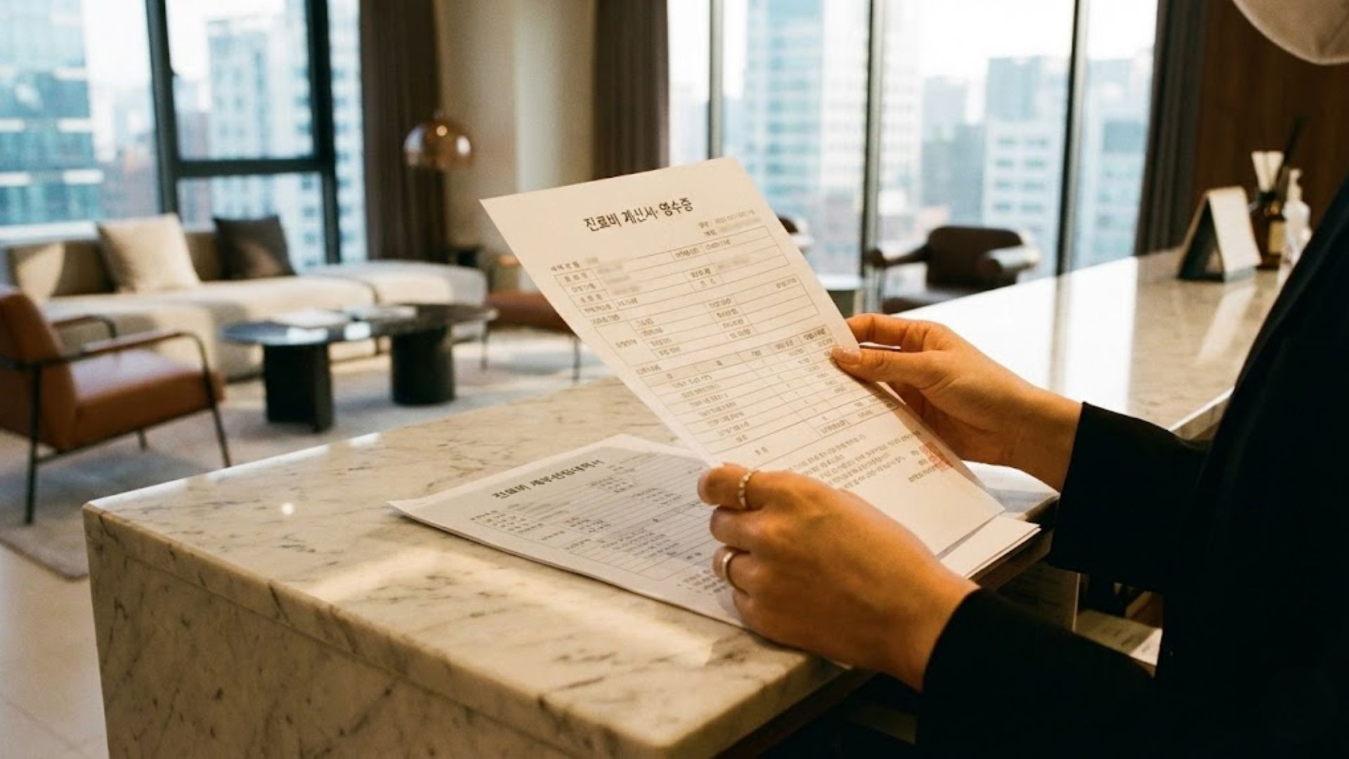 진료비 영수증과 세부 내역서 등 피부과 실비청구 필수 서류를 챙기는 손