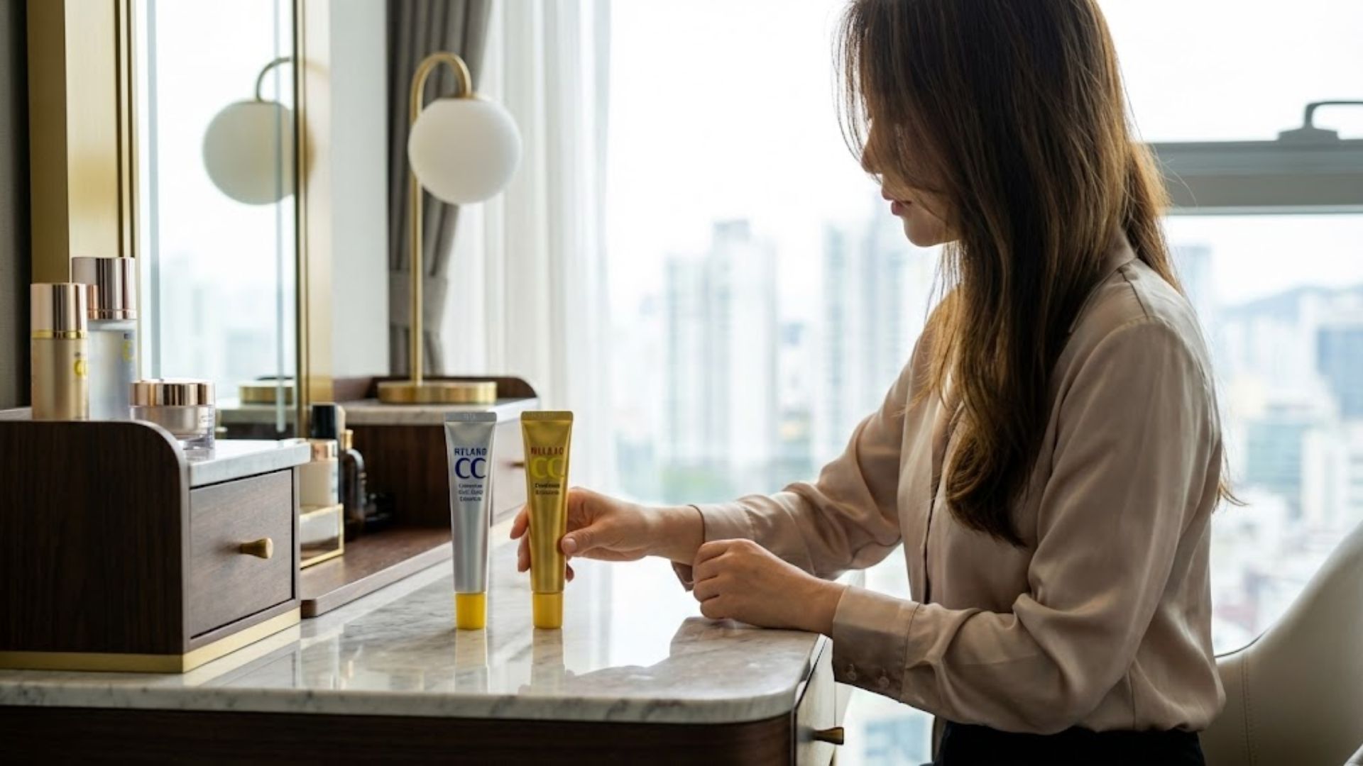 멜라노cc 에센스 일반형(은색)과 프리미엄형(금색) 제품 비교 샷