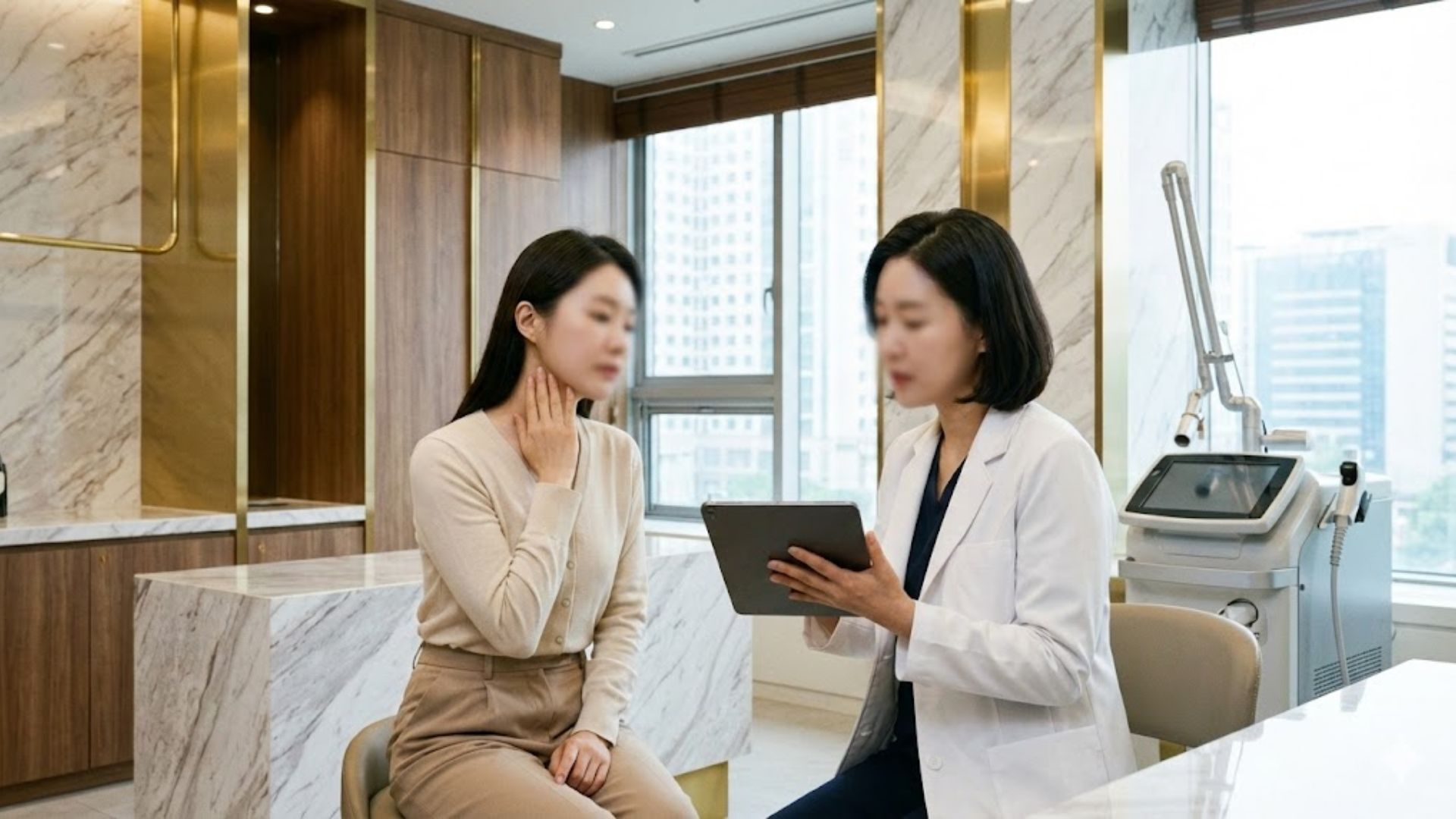 깊은 가로목주름을 채워주는 피부과 목주름관리법 상담 및 디자인 모습