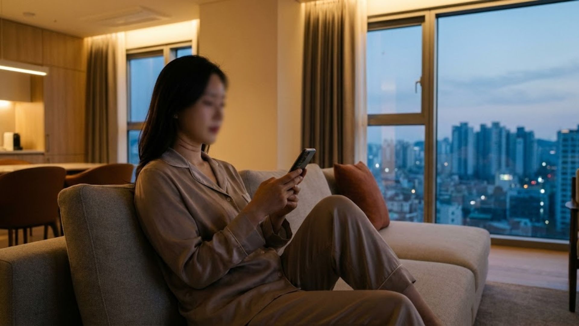 스마트폰 사용으로 깊어지는 가로 주름을 예방하는 올바른 목주름관리법 실천 모습