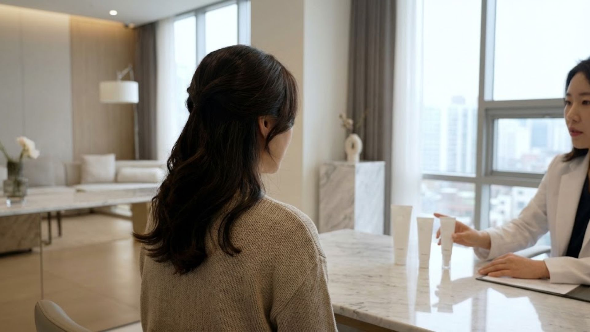 피부과 의사에게 실비 청구가 가능한 MD 크림 처방받는 상담 모습