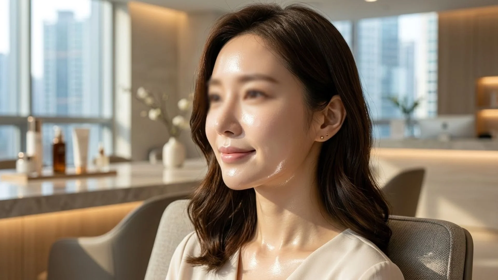 슈링크 유니버스 효과로 이중턱이 정리되고 매끄러운 V라인을 되찾은 여성의 시술 전후 비교