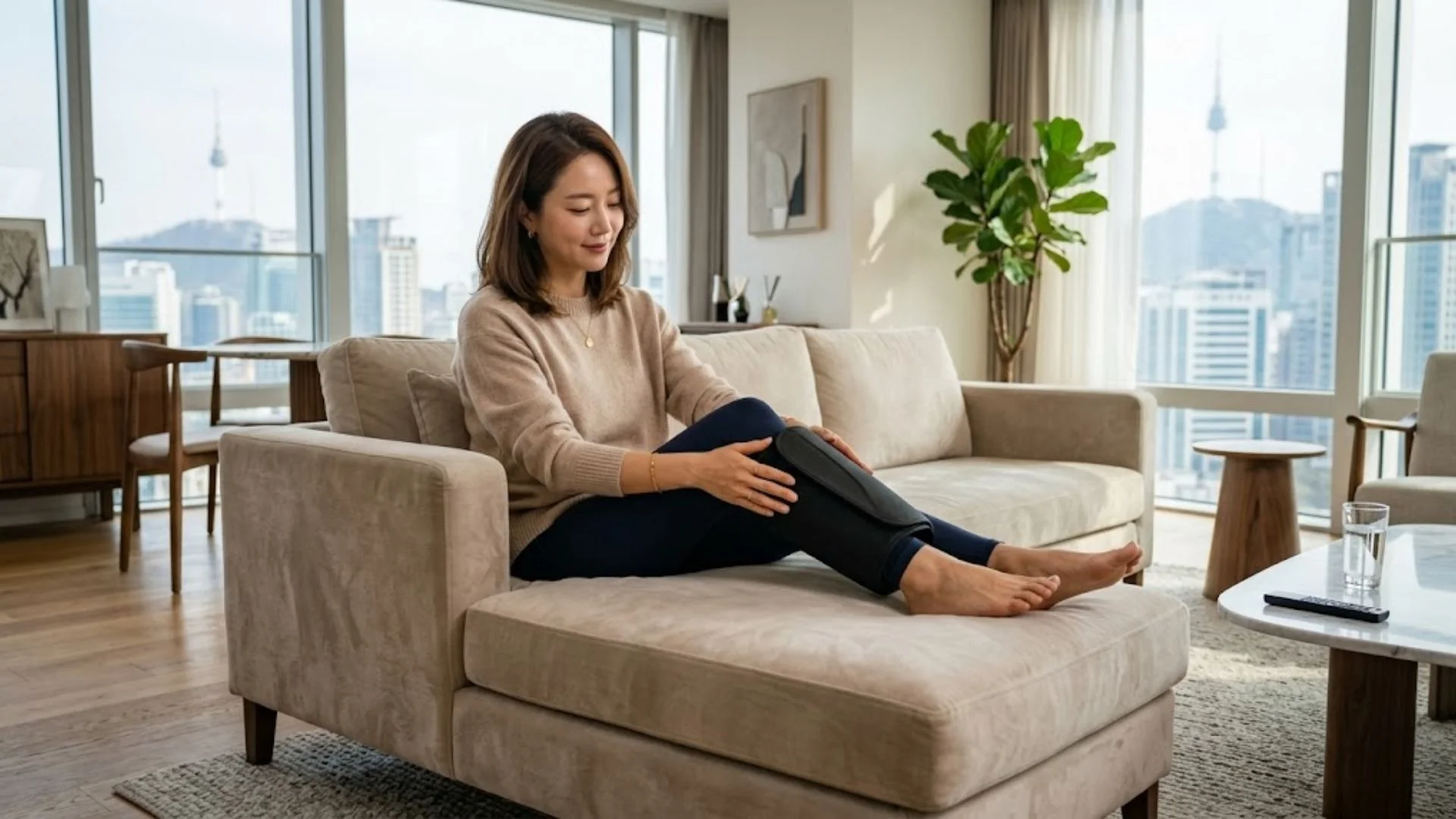 시술 후 매일 쌓이는 붓기 관리를 위해 종아리마사지기를 사용하는 종아리알빼는법 루틴